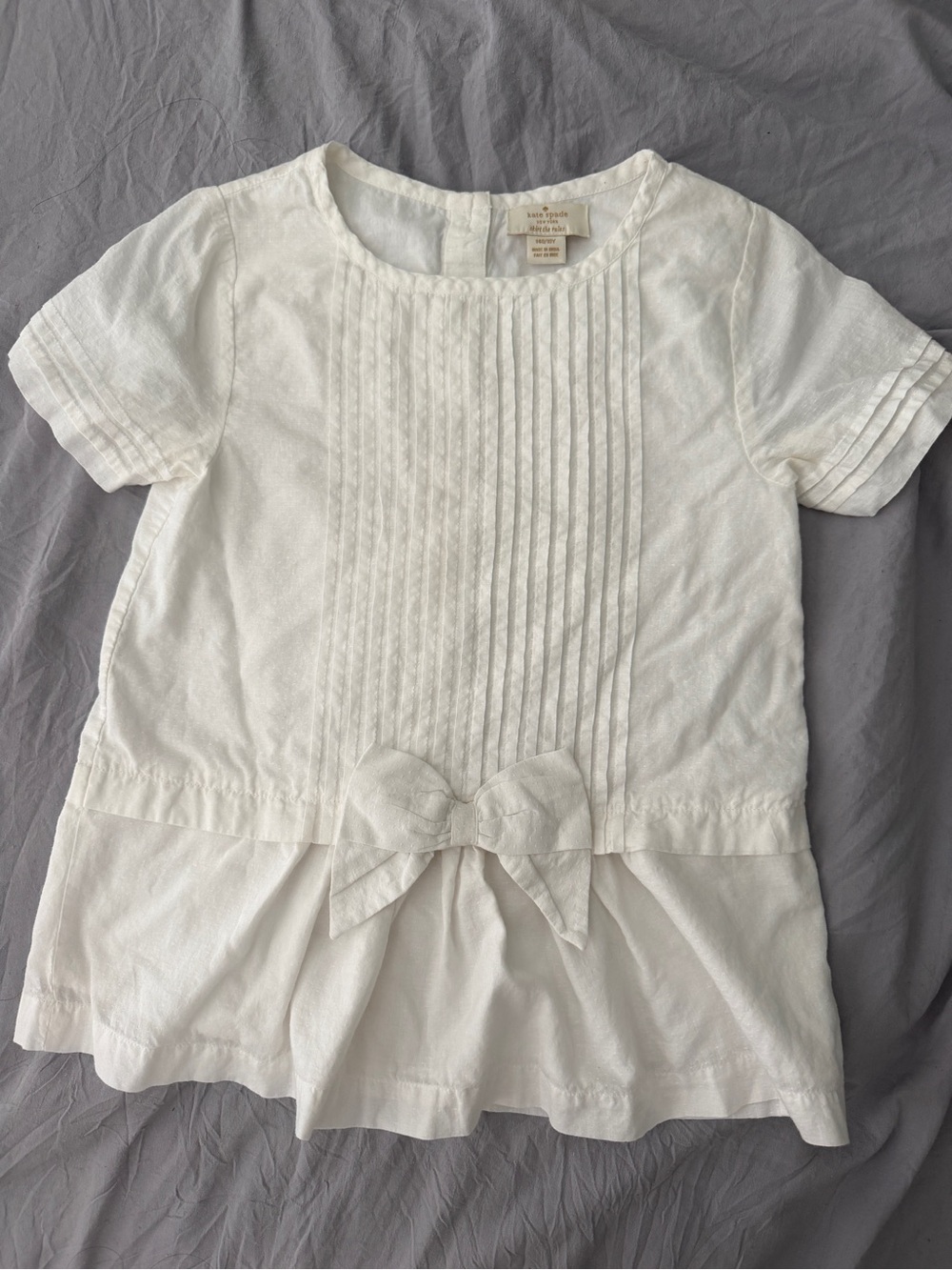 Kate Spade Girls White Bow Pintuck Top Size 10Y 140